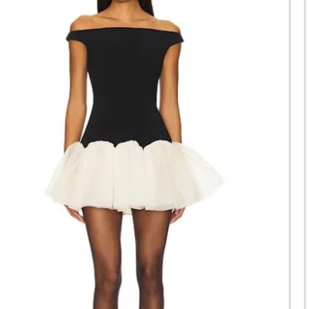 Elegant Lovers & Friends Off-Shoulder Black and White Alix Mini Dress